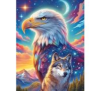Eagle And Wolf Yin-Yang Art Under The Moon 300 Pieces Set Classic Jigsaw Puzzle Wildlife Pet Cute Teen Fans 14-18 Yrs Logic Skill Leisure Adventure Valentines Thick Cardboard Creativity & Gift Givin