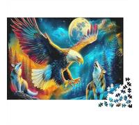 Eagle And Wolves Puzzle for Adults 1000Pc Recyclable Paper Forest Moon Night Jigsaw Puzzle Parent Child Game Props Developing Children‘s Intelligence Toy 38x26cm/1000pcs