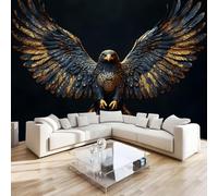 Eagle Animal Wall Mural 3D Effect Wings Golden Non-Woven Self-Adhesive Wallpaper Living Room Bedroom Home Decor TV Background Large Art Wall Painting 250x175 cm