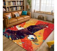Eagle Area Rug, Dynamic Sporty Soccer Ball Colorful Shapes None Orange Non-Slip Rectangle Floor Carpets Edge Binding Rugs for Living Room Bedroom Under Table Dining Decor 5' X 7'