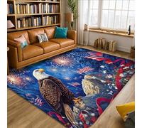 Eagle Area Rug, Patriotic Festive Fireworks America Flags Independence Day Blue Non-Slip Indoor Rectangle Carpet Non Shedding Rugs for Living Room Bedroom Kitchen Hallway Decor 5' X 7'