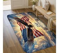 Eagle Area Rug, Patriotic Realistic America Flag Mountains Anniversary Red Low Pile Sponge Aesthetic Doormat Rectangle Accents Rug Bathroom Doorway Entryway Bedside Decor 3' X 5'