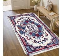 Eagle Area Rug, Patriotic Vintage Roses Stars Anniversary Red Low Pile Sponge Aesthetic Doormat Rectangle Accents Rug Bathroom Laundry Room Kitchen Entryway Decor 3' X 5'