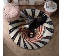 Eagle Area Rug, Patriotic Vintage Stars Stripes Independence Day Red Low Pile Sponge Edge Binding Doormat Throw Rug Circle Bathroom Doorway Entryway Bedside Decor 4' X 4'