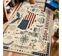 Eagle Area Rug, Patriotic Vintage Statue of Freedom Ship Independence Day Red Low Pile Soft Rectangle Carpet Stain Resistant Rugs for Living Room Bedroom Kitchen Hallway Decor 4' X 6'