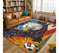Eagle Area Rug, Sport Contemporary Soccer Ball Mosaic None Blue Low Pile Sponge Home Floor Rectangle Print Carpet Rugs for Living Room Bedroom Under Bed Apartment Decor 5' X 7'