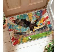 Eagle Area Rug, Sport Patriotic Soccer Ball Stadium None Red Low Pile Aesthetic Doormat Rectangle Accents Rug Entryway Bathroom Laundry Room Decor 2' X 3'