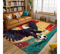 Eagle Area Rug, Sporty Dynamic Soccer Ball Color Splashes Sport Turquoise Non-Slip Indoor Rectangle Carpet Non Shedding Rugs for Living Room Bedroom New Home Dining Decor 5' X 7'