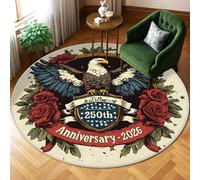 Eagle Area Rug, Vintage Rustic Roses Stars Anniversary Red Non-Slip Backing Edge Binding Home Circle Carpet Rugs for Living Room Bedroom Hallway Desk Office Decor 6' X 6'