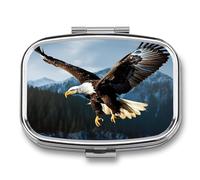 Eagle at Hunting Pill Box 2 Compartment Travel Pill Organizer with Mirror Design Portable Pillcase for Pocket Or Purse Square Medicine Case Weekly Medicine Container Holder for Daily Meds
