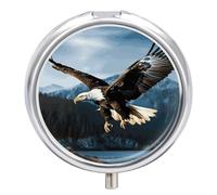 Eagle at Hunting Pill Box 3-Compartment Travel Pill Organizer Portable Round Medicine Case with Mirror Design for Vitamins, Jewelry & Essentials Durable Pocket Pillbox for Purse, Camping