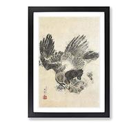 Eagle Attacking a Monkey by Kawanabe Kyosai Framed Print | A2 Black Framed Wall Art | Ready to Hang | Modern Animal Picture | Living Room Bedroom Lounge Office