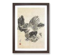 Eagle Attacking a Monkey by Kawanabe Kyosai Framed Print | A2 Walnut Framed Wall Art | Ready to Hang | Modern Animal Picture | Living Room Bedroom Lounge Office