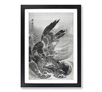 Eagle Attacking Fish by Kawanabe Kyosai Framed Print | A2 Black Framed Wall Art | Ready to Hang | Modern Animal Picture | Living Room Bedroom Lounge Office