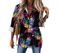Eagle Autism Awareness Puzzle Women's V Neck Shirts Long Sleeve T Shirts Button Down Tee Tops Casual Blouse XL