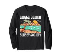 Eagle Beach Aruba Sunset Society Retro Beach Design Long Sleeve T-Shirt