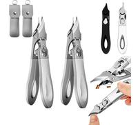 Eagle Beak Beveled Nail Clippers,Long Handled Stainless Steel Eagle Beak Toenail Clippers, Long Handle Wide Jaw Opening Anti-Splash Slanted Nail Clipper, for Thick Nails (2pcs Silver)