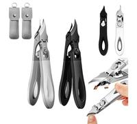 Eagle Beak Beveled Nail Clippers,Long Handled Stainless Steel Eagle Beak Toenail Clippers, Long Handle Wide Jaw Opening Anti-Splash Slanted Nail Clipper, for Thick Nails (Silver+Black)