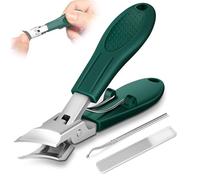 Eagle Beak Beveled Nail Clippers, Upgrade Stainless Steel Wide Jaw Opening Anti-Splash Nail Clipper Set of 3-Piece, Long Handle Angled Head Toenail Clippers for Ingrown & Thick Toenails, for Men Women