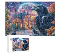 Eagle before Castle with Moon 300 Piece Jigsaw Puzzle for Adults Indoor Leisure Time Stress Relief Gift for Relaxation 300 PCS
