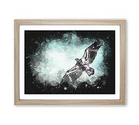 Eagle Bird In The Clouds Paint Splash Modern Art Framed Wall Art Print, Ready to Hang Picture for Living Room Bedroom Home Office Décor, Oak A4 (34 x 25 cm)