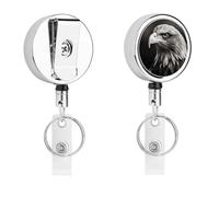Eagle Black and White Badge Reel Heavy Duty Metal Retractable Badge Reels Cute Funny Badge Holder Belt Clip Key Ring Badges Clip for Hanging ID Card Name Key Chain