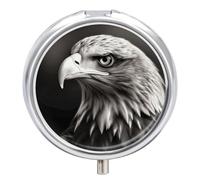 Eagle Black and White Pill Box Small Round Pill Case Portable Travel Pill Container Multi-Functional Moisture Proof Metal Medicine Pill Organizer Box for Vitamins Fish Oil