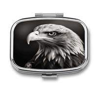 Eagle Black and White Pill Case Portable Medicine Organizer Compact Travel Pill Box Small Metal Medicine Box for Purse Pocket Pill Container Holder 2 Compartments Medication Holder