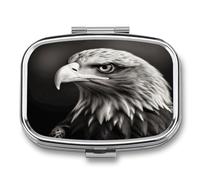 Eagle Black and White Pill Organizer with 2 Compartments Metal Square Pill Case Small Pill Box Portable Medicine Box Slim Travel Pill Container Medicine Organizer for Daily Use