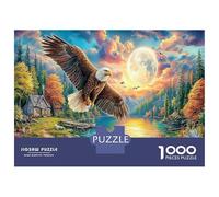 Eagle by Moonlit Lake 1000 Piece Premium Jigsaw Puzzle Healing Illustration Jigsaw Puzzle Set Premium Cardstock Senior Enthusiasts Concentration Training Housewarming Office Break Gift Game 38x26cm/10