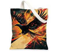 Eagle Canvas Tote Bag for Women, Dynamic Bold Wings Flames N/A Black Washable Reusable Small Tote Bags Ideas for Shopping T, Black, 13x15 Inch