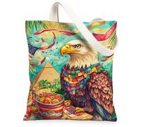 Eagle Canvas Tote Bag for Women, Festive Tropical Pyramid Palm Summer Green Washable Reusable Everyday Tote Bag Ideas for Family Friends Colleagues Reading Loves 13x15 Inch