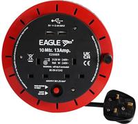 Eagle Cassette Style Cable Mains Extension Reel13A with 2 USB and 2 UK 13Amp Outlets, Overload Protection for Safety, Compact Design (10 Metre)