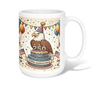 Eagle Ceramic Coffee Mug, Celebratory Festive Cake Air-Float Balls Anniversary Red Novelty Work Drinking Mugs with Handle Ideal for Friendship Family Colleague Teachers Sweetheart Staff 15 Oz