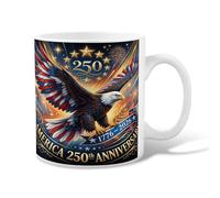 Eagle Ceramic Coffee Mug, Patriotic Celebratory Stars Fireworks Anniversary Red Novelty Tea Mug with Handle Ideal for Friends Family Lovers Eldership Senior Co-Worker 11 Oz