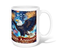 Eagle Ceramic Coffee Mug, Patriotic Festive Fireworks Stars Celebration Blue Novelty Work Drinking Mugs with Handle Ideal for Friends Family Lovers Eldership Senior Co-worker 15 Oz