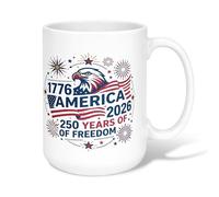 Eagle Ceramic Coffee Mug, Patriotic Festive Flag Star Fourth of July Red Novelty Office Drinking Cup with Handle Ideal for Friends Family Coworkers Teachers Couples Employees 15 Oz