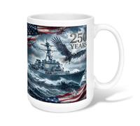 Eagle Ceramic Coffee Mug, Patriotic Nautical Ship Flag Independence Blue Novelty Work Drinking Mugs with Handle Ideal for Friends Family Coworkers Teachers Couples Employees 15 Oz