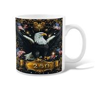 Eagle Ceramic Coffee Mug, Patriotic Vintage America Flags Stars Independence Day Black Novelty Hot Chocolate Mug with Handle Ideal for Friends Family Lovers Eldership Senior Co-Worker 11 Oz