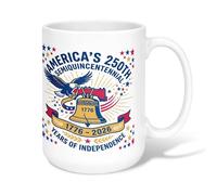 Eagle Ceramic Coffee Mug, Patriotic Vintage Freedom Bells Stars Independence Red Novelty Hot Chocolate Mug with Handle Ideal for Friends Family Lovers Eldership Senior Co-Worker 15 Oz