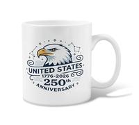 Eagle Ceramic Coffee Mug, Patriotic Vintage Stars Text Anniversary Navy Novelty Hot Chocolate Mug with Handle Ideal for Friends Family Lovers Eldership Senior Co-Worker 11 Oz