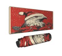 Eagle Christmas Large Gaming Mouse Pad, Red Holiday Poinsettia Design Stitched Edge Mousepad, Rubber Non-Slip Washable Pad for Home Office 16x36 Inch