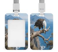 Eagle Combs Feathers Badge Holder ID Badge Card Holder Wallet Case Sturdy Lanyard Badge Protector Vertical Plastic Card Case Protector Pouch with Clear Window ID Holder
