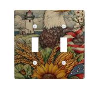 Eagle Double Light Switch Cover Plate, Autumn Rustic Lighthouse Sunflower Fall Warm Yellow Plastic Standard Size Decorative Wall Plates for Home Living Room Bedroom Bathroom Decor