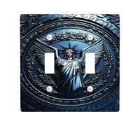Eagle Double Light Switch Cover Plate, Emblematic Classic Laurel Shield None Blue Plastic Standard Size Switch Plate Decorative for Living Room Bedroom Home Office Decor
