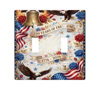 Eagle Double Light Switch Cover Plate, Patriotic Classic Freedom Bell Roses Independence Day Red Plastic Standard Size Wall Switch Plates Accents for Bedroom Bathroom Kitchen Entrance Decor