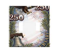 Eagle Double Light Switch Cover Plate, Patriotic Festive Bell Fireworks Anniversary Red Plastic Standard Size Decorative Wall Plates for New Apartment Home Bedroom Office Decor