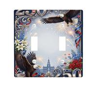 Eagle Double Light Switch Cover Plate, Patriotic Festive Fireworks Flowers Celebration Red Plastic Standard Size Toggle Light Switch Cover for Home Living Room New Apartment Decor