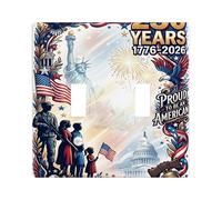 Eagle Double Light Switch Cover Plate, Patriotic Historical Flag Statue of Freedom Celebration Red Plastic Standard Size Switch Plate Decorative for Bedroom Bathroom Kitchen Entrance Decor