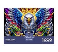 Eagle Dragon Rose 1000 Piece Educational Game Decompression Puzzle -Eagle with Blue Rose And Snakes for Adults Wall Decoration And Gifts52x38cm/1000pcs